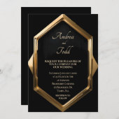 Gouden lijst tegen zwarte achtergrond bruiloft kaart (Voorkant / Achterkant)