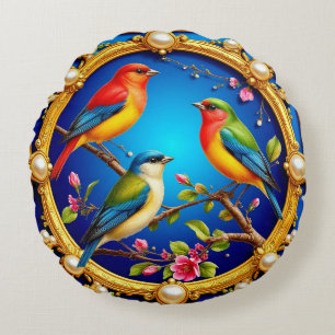 🦜 Gouden Lijst Vogels  Elegante Natuur Huisdecora Rond Kussen