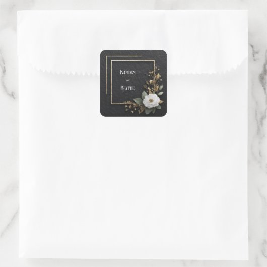 Gouden Lijst & Witte Camellia Huwelijk Vierkante Sticker (Tas)