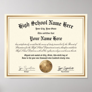 Gouden lijst zegel Middelbare School Diploma, thui Poster