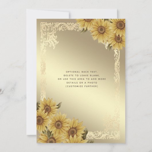gouden lijst zonnebloem Quinceañera Invitati Kaart (Achterkant)
