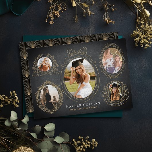 Gouden Lijsten & Botanische Accenten Zwart Afstude Kaart