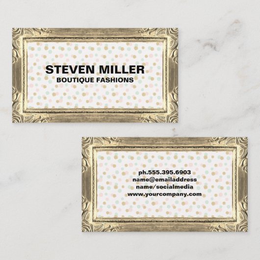 Gouden Lijsten randen | Glitter chique polka stipp Visitekaartje (Voorkant / Achterkant)