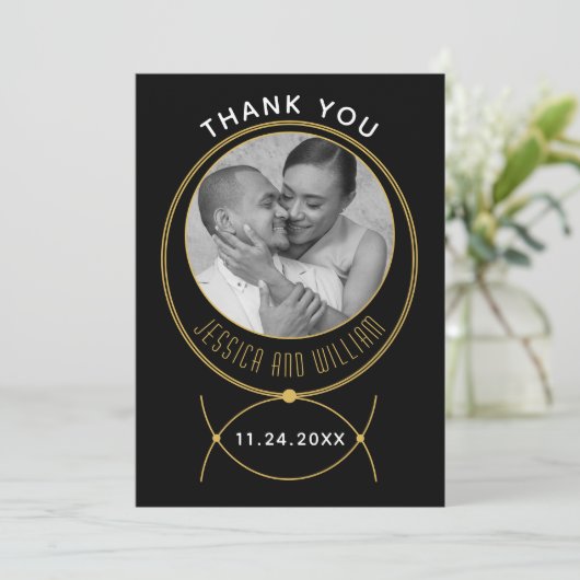 Gouden lijsten sieraden geïnspireerd bruiloft foto bedankkaart (Staand voorkant)