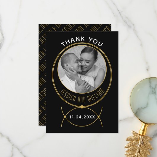 Gouden lijsten sieraden geïnspireerd bruiloft foto bedankkaart (Voorkant / Achterkant in situ)