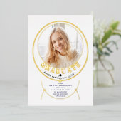 Gouden lijsten sieraden geïnspireerd wit afstudere folie uitnodiging (Staand Voorkant)