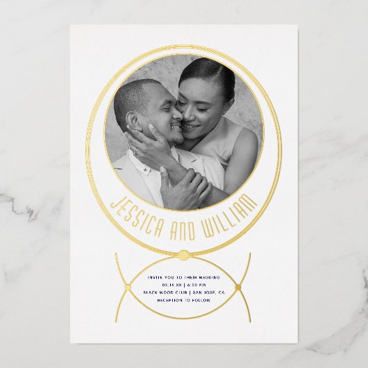 Gouden lijsten sieraden geïnspireerd wit bruiloft  folie uitnodiging (Voorkant)