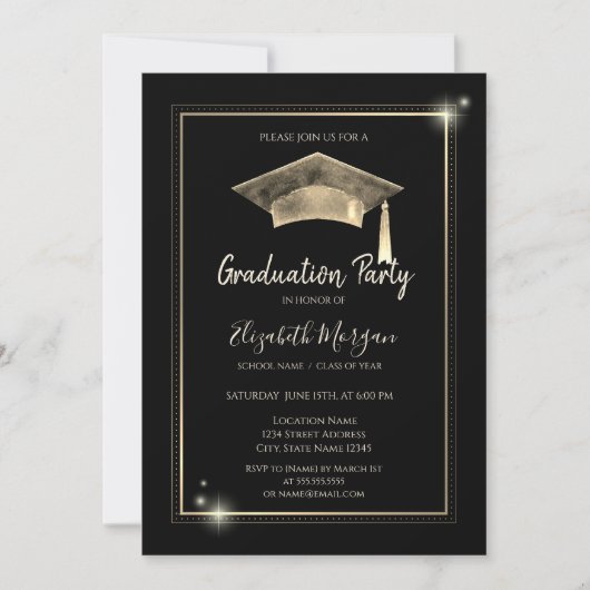 Gouden Lijsten Sparkle, Graduation Cap Afstuderen Kaart (Voorkant)