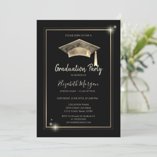 Gouden Lijsten Sparkle, Graduation Cap Afstuderen Kaart (Staand voorkant)