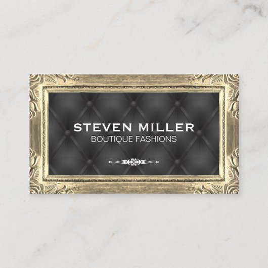 Gouden lijstranden | Zwarte gestoffeerde bekleding Visitekaartje (Voorkant)