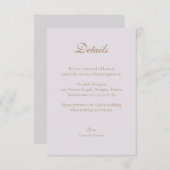 Gouden Lila Grijs Elegant Trouw Hotel Detail Informatiekaartje (Voorkant / Achterkant)