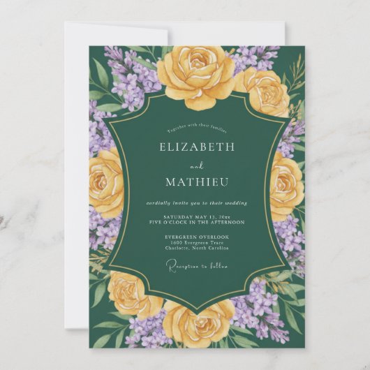 Gouden Lila Loof Eucalyptus Bruiloft Kaart (Voorkant)