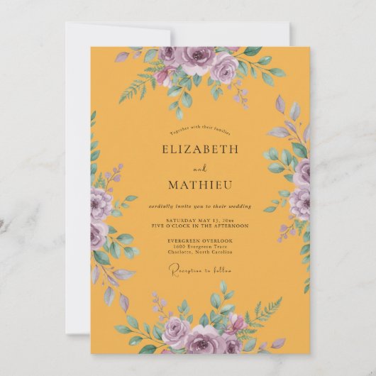 Gouden Lilac Ranunculus Eucalyptus Bruiloft Kaart (Voorkant)