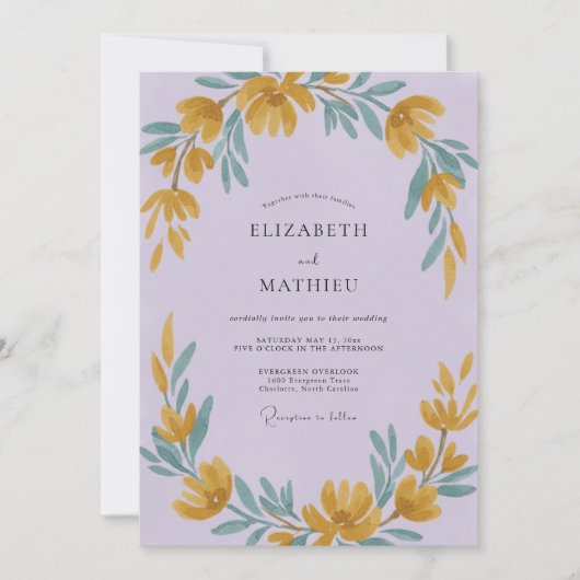 Gouden Lilac Wilde Bloemen Bruiloft Kaart (Voorkant)