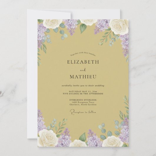 Gouden Lilac Wisteria Bruiloft Kaart (Voorkant)