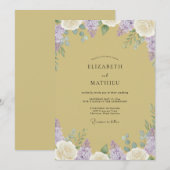 Gouden Lilac Wisteria Bruiloft Kaart (Voorkant / Achterkant)