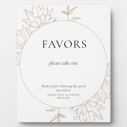 Gouden Lineart Floral Favors tafel Fotoplaat (Voorkant)