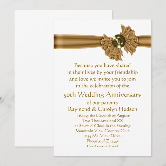 Gouden lint 50e verjaardagsfeest uitnodigingen (Voorkant / Achterkant)