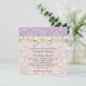 Gouden Lint Bloemenlavendel Damask Bruiloft uitnod Kaart (Staand voorkant)