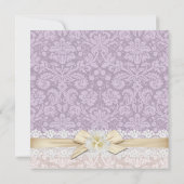 Gouden Lint Bloemenlavendel Damask Bruiloft uitnod Kaart (Achterkant)