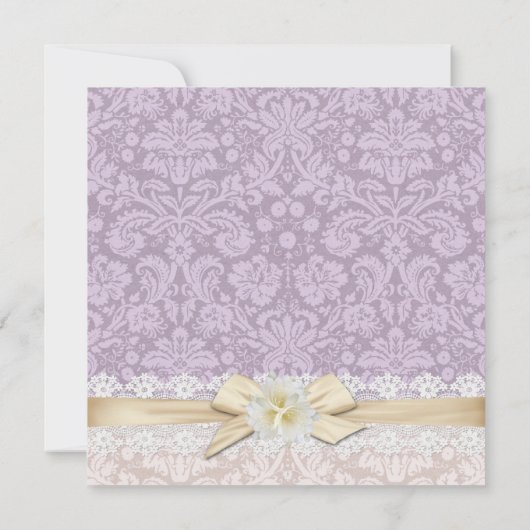 Gouden Lint Bloemenlavendel Damask Bruiloft uitnod Kaart (Achterkant)