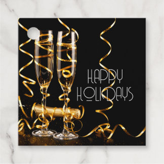 Gouden lint champagne fijne feestdagen bedankjes labels