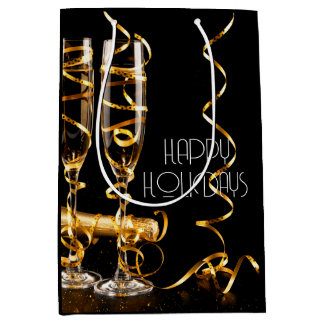 Gouden lint champagne fijne feestdagen medium cadeauzakje