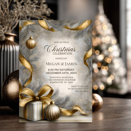 Gouden lint en kerstversiering Kerstfeest Kaart
