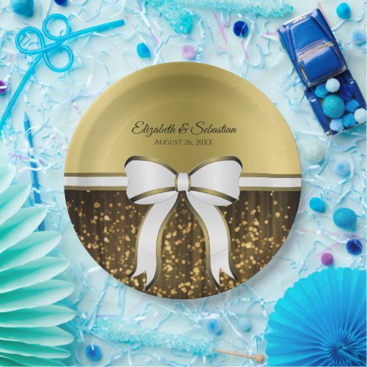 Gouden lint en Sparkles Elegant Glam Bruiloft Papieren Bordje (Feest)