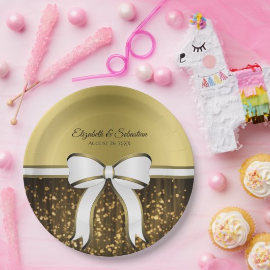 Gouden lint en Sparkles Elegant Glam Bruiloft Papieren Bordje (Feest)