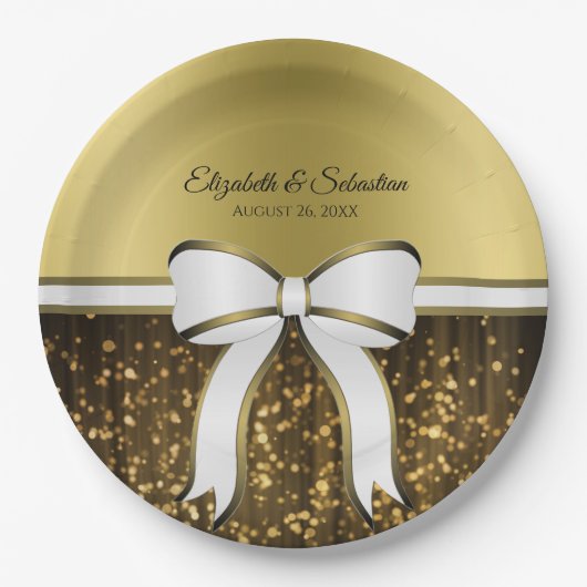 Gouden lint en Sparkles Elegant Glam Bruiloft Papieren Bordje (Voorkant)