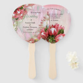 Gouden lint & Fuchsia Protea boeketten Handwaaier (Voorkant en achterkant)