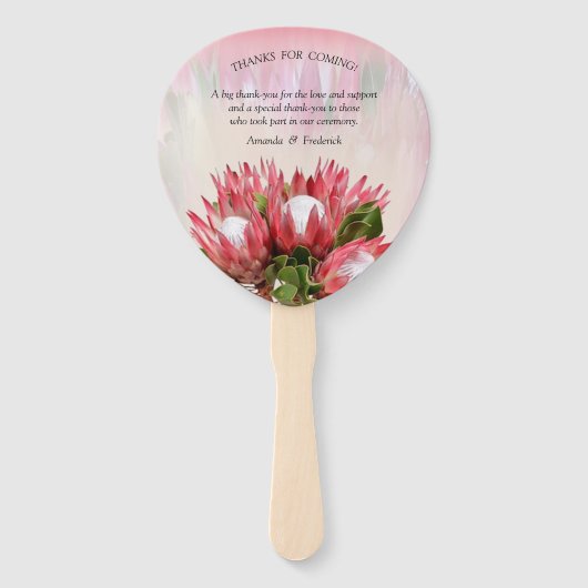 Gouden lint & Fuchsia Protea boeketten Handwaaier (Achterkant)