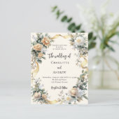 Gouden lint gele bloemen bruiloft uitnodiging (Staand voorkant)