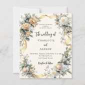 Gouden lint gele bloemen bruiloft uitnodiging (Voorkant)