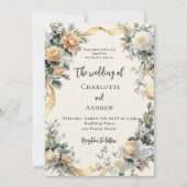 Gouden lint gele bloemen luxe bruiloft kaart (Voorkant)