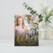 Gouden lint gestileerde kerstbomen foto vakantie briefkaart (Staand voorkant)