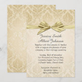 Gouden lint gouden damast bruiloft uitnodigen kaart (Voorkant / Achterkant)