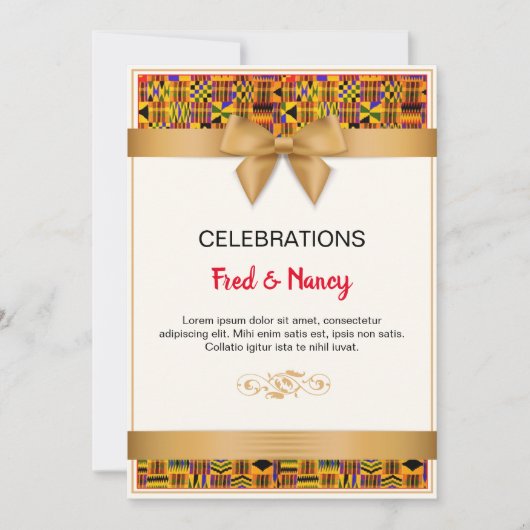 Gouden lint Kente Invitation Kaarten. Kaart (Voorkant)