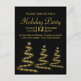 Gouden lint Kerstbomen Black Holiday Party Uitnodiging Briefkaart
