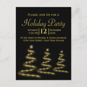 Gouden lint Kerstbomen Black Holiday Party Uitnodiging Briefkaart