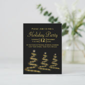 Gouden lint Kerstbomen Black Holiday Party Uitnodiging Briefkaart (Staand voorkant)