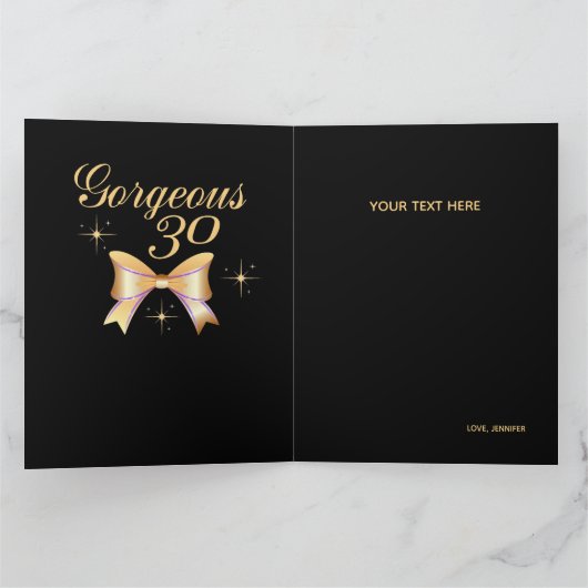 Gouden lint meisje prachtig 30 zwart gelukkig verj kaart (Binnen)