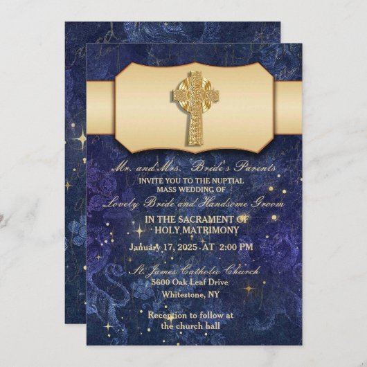 Gouden lint met gouden Keltisch kruis Kaart (Voorkant / Achterkant)