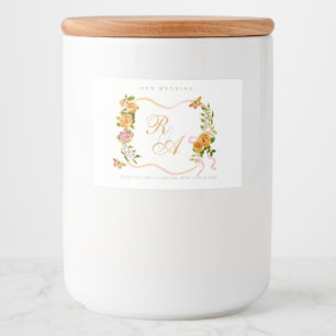 Gouden lint monogram bruiloft voedselcontainer etiket