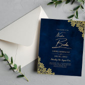 Gouden lint Navy blauwe All-in-1 Trouwkaarten QR C Flyer