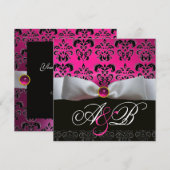 GOUDEN LINT ROZE PAARS ZWART DAMAST MONOGRAM KAART (Voorkant / Achterkant)