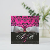 GOUDEN LINT ROZE PAARS ZWART DAMAST MONOGRAM KAART (Staand voorkant)