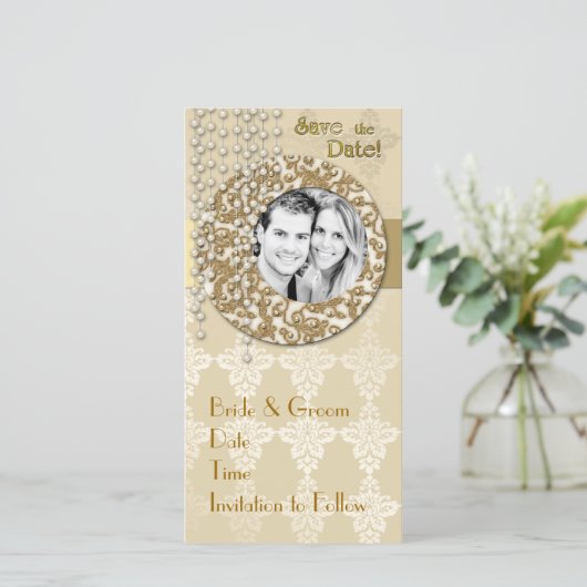Gouden lint Sla de datum op Save The Date (Staand voorkant)