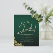 Gouden lint smaragdgroene All-in-1 trouwuitnodigin (Staand voorkant)